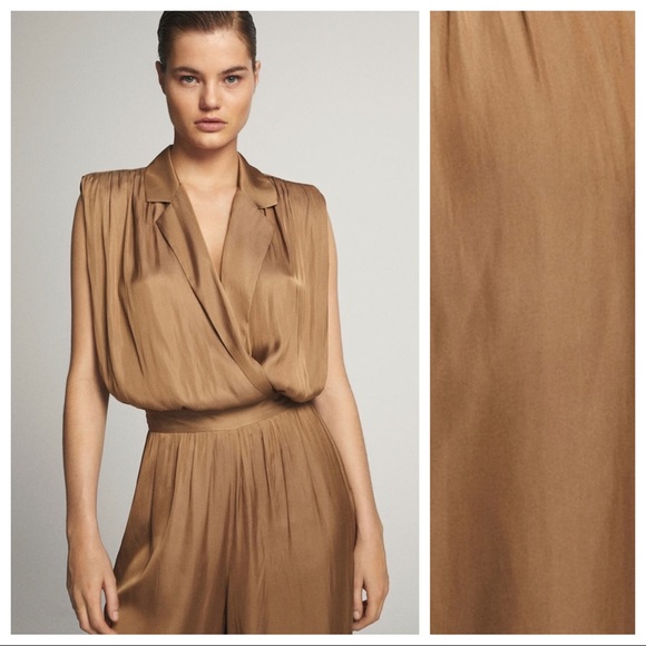 NWT. Massimo Dutti Tan Pleated Jumpsuit. Size 2. - Picture 4 of 11